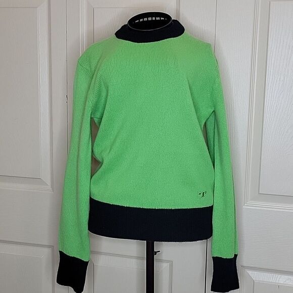 TORY BURCH Cashmere Spring Green and Navy Crewneck Sweater Size XXS NWT - Picture 1 of 11